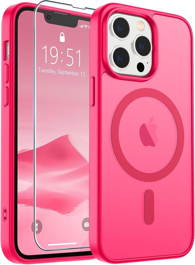SUPFINE Magnetic for iPhone 13 Pro Case (Compatible with MagSafe) (Military Grade Drop Protection) Slim Translucent Matte Shockproof with Anti-Fingerprint Phone Case,Hot Pink