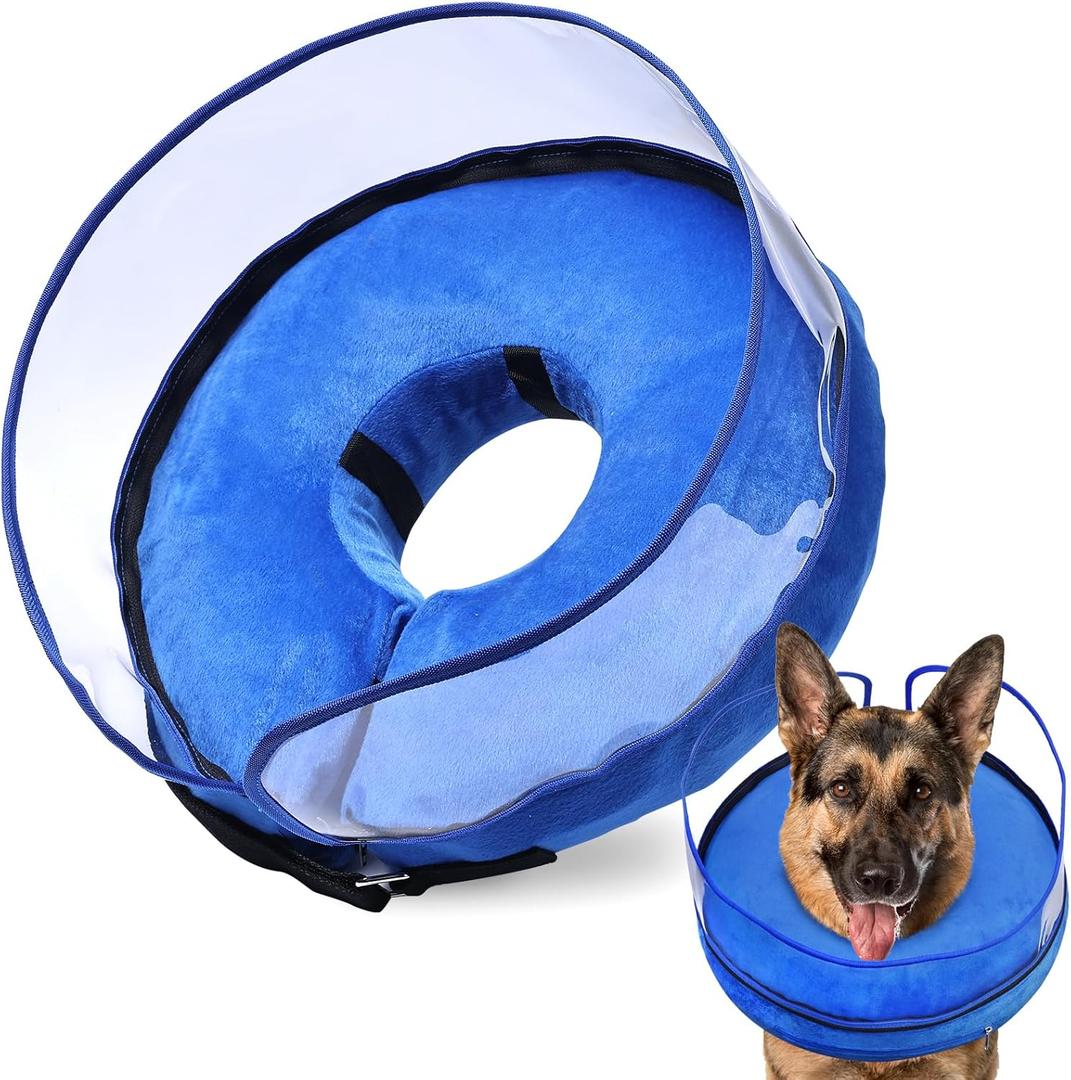 BARKLESS Dog Cone, Inflatable Dog Cone After Surgery for Large Breeds, Soft Surgery Collar with Enhanced Anti-Licking Guard Shield for Pets, Patented Protective Donut Collar (L (Neck: 14"-18"), Blue)