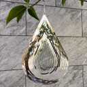 Wind Spinner Flowing-Light Effect Courtyard Decorations Made of Stainless Steel House Hanging Decoration 12x 8 Spinners with a 360 Rotating Hook (1 pc Water Drop-Silver)
