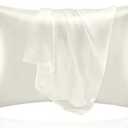 BEDELITE Satin Pillowcase for Hair and Skin, Super Soft and Cooling Similar to Silk Pillow Cases 2 Pack with Envelope Closure, Gift for Women Men(20"x26" Standard Size, Ivory)