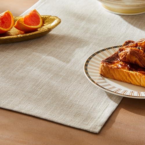 ZeeMart Rustic Cotton Linen Table Runner, 13x90 Inches Taupe, Farmhouse Style Beige Table Runners 90 Inches Long, Washable Kitchen Dining Table Decoration for Home Party Decor