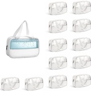 12 Pack Clear Makeup Bags with Zipper Bulk, Waterproof PVC Cosmetic Pouches for Toiletries, Travel & Business Trips, Reusable Organizer Bags for Wedding Favors, Men & Women