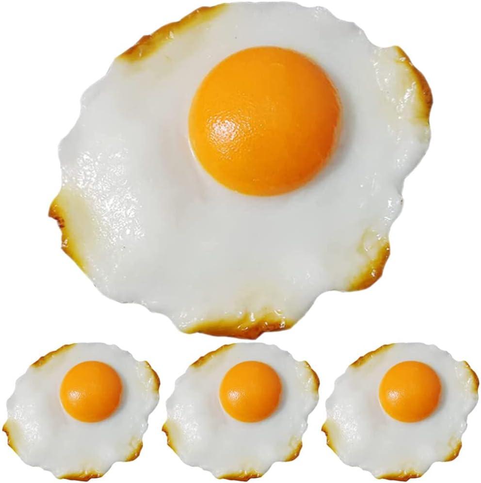 Simulated Fried Egg Models 4 Pcs Fake Fried Eggs Play Food Toys for Kids Kitchen Decor Photo Props 4.33X3.54X0.59 Inch