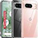 Oterkin Google Pixel 8 Clear Case, 20X Anti-Yellowing, Built-in 4 Airbags, 10FT Military Protection, Tempered Glass Screen Protector, Slim Fit