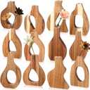 Blulu Set of 12 Small Wooden Vases Bulk for Centerpiece Mini Acacia Wood Vase for Faux Flowers Housewarming Gift Boho Minimalist Home Decor for Kitchen Table Living Room