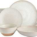 Gibson Elite 16 Piece Dreamweaver Double Bowl Terracotta Reactive Dinnerware Set - Sand Cream, Service for 4 (16pcs)