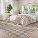 GarveeHome Checkered Area Rugs 5x7 for Living Room, Machine Washable Non Slip Backing Rug, Stain Resistant Low-Pile Indoor Outdoor Carpet for Bedroom Dining Room Office Nursery Beige