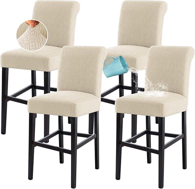 H.VERSAILTEX 100% Waterproof Bar Stool Cover Stretch Counter Stool Pub Chair Slipcover for Dining Room Removable Soft Thick Solid Fleece Fabric Bar Stool Slipcovers Set of 1, Ivory