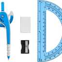 3 x Unjoo Compass for Geometry Set, 6 Inch Protractor, Clear Plastic (Blue)