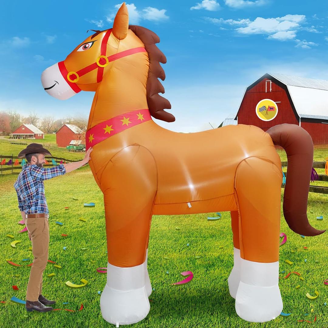 Giant 9FT Tall Clydesdale Horse Inflatables Christmas Farm Spring Blow up Animals Outdoor Decoration Built-in 5 LED Lights for Large Party Lawn Holiday Outdoor Decor