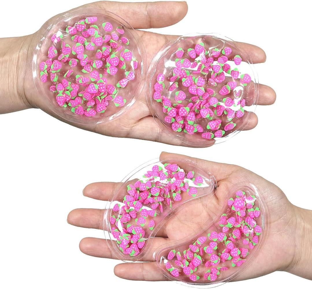 4PCS Gel Eye Ice Pack Set, Cold & Hot Compress, Reusable Cooling Gel Pads for Strain Relief, Relaxation, SPA and Sleep (4 Strawberries)