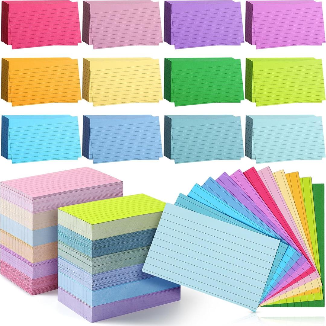 Ctosree 1440 Pcs Colored Index Cards 3 x 5 Inch Flash Cards for Studying Lined Study Note Sheets with Printed Ruled on Both Sides for Studying Memory Learning School, 12 Colors(Multicolor)