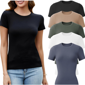 Pack Crew Neck T Shirts for Women Daily Casual Womens Fitted Tshirt Basic Tops for Women Stretchy Womens Tees M