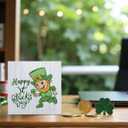 Happy St. Patricks Day Wooden Box Sign, Spring Decor, Country Style Lucky Clover Green Top Hat, Beer Mug Gold Coin Pattern Desk Decorate, Home Desk Office Decor 5 x 5 Inches (Little Elf)