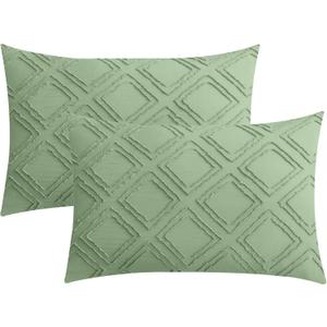 JELLYMONI Pillowcases King Size Light Green 2 Pack Boho Plaid Bed Pillow Covers 20x36in Polyester Envelope Pillow Shams Tufted Bohemian Textured (Pillows are not Included)