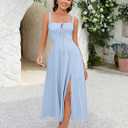 GLNEGE Women's Summer Milkmaid Midi Dresses Casual Corset Flowy Graduation Square Neck Dress Lace Up A-line Sundress 2025