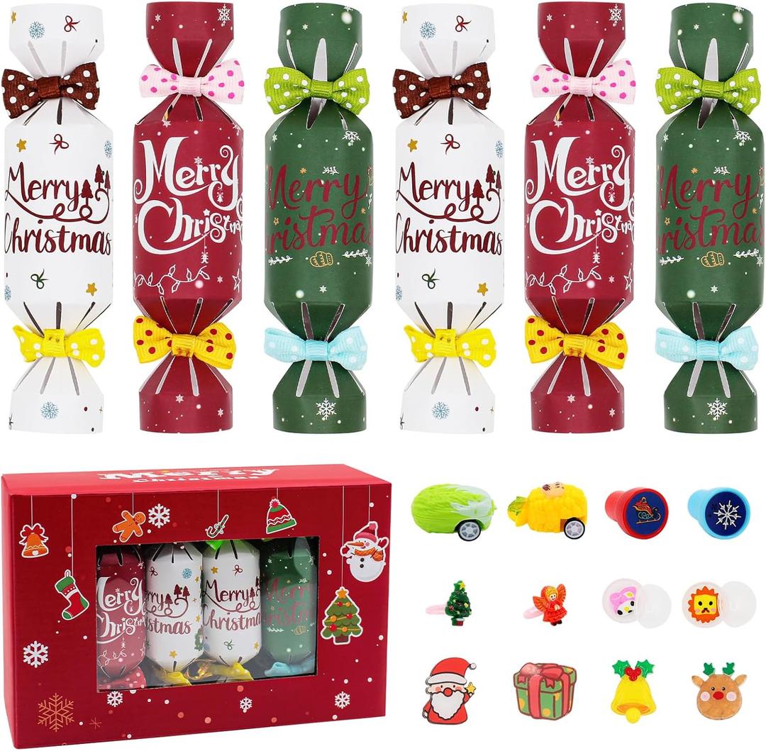 2 x Christmas Crackers with Prizes for Kids 12 PCS Christmas Party Favors Supplies Bulk Mini Non-Snap Dinner Table Favor Games Goodie Bag Stuffers Classroom Prizes Student Gifts Toys for Boys Girls