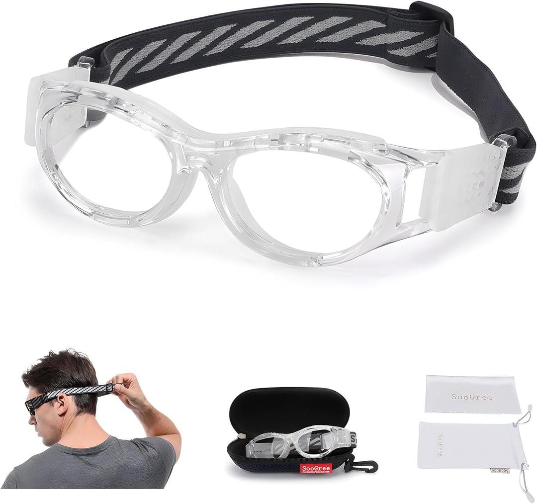 SooGree Kids Sport Glasses - Basketball & Football Goggles - Boys Safety Eyewear - Anti Shock Collision Glasses - Frame 7-14 (Transparent)