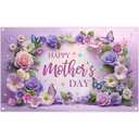 Swepuck 72x43inch Fabric Happy Mother's Day Purple Backdrop Rose Butterfly Daisy Floral Romantic Photography Background Thanks Mama Party Decorations Photo Booth Banner