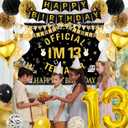 13th Birthday Decorations for Boys - Black and Gold Happy Birthday Banner Teenager Backdrop Number 13 Balloon, Latex Balloons Paper Pompoms for 13 Year Old Teen Party Supplies