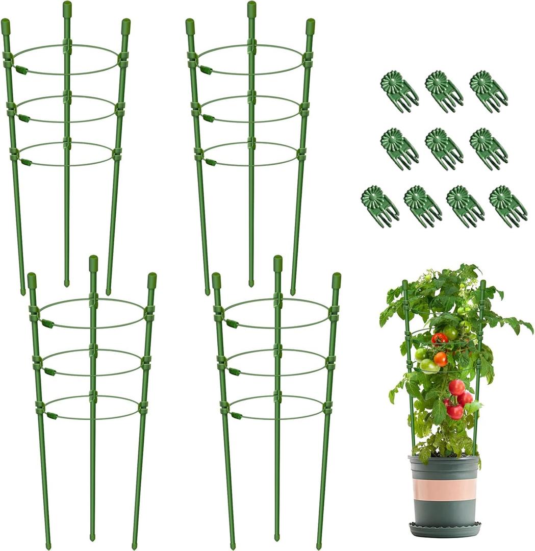 Legigo 4 Packs 18inch Plant Support Cages with 3 Adjustable Support Rings- Small Tomato Cage for Pots Plant Holder for Home Garden Balcony for Orchids, Tomato, Vegetables, Flowers, Climbing Plants
