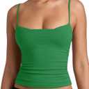 PINKMSTYLE Womens Runched Adjustable Spaghetti Strap Camisole Tank Tops Sleeveless Double Lined Slim Fit Tops (Green, S)