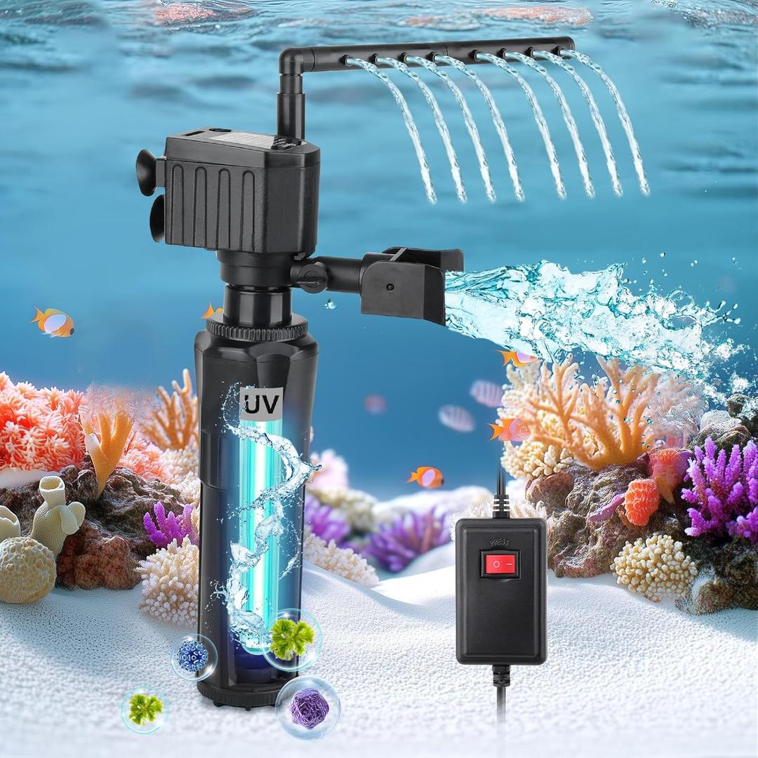 hygger Aquarium U-V Filter for 10-40 Gallon Tank, Submersible 12W Pump Filter for Green Water and Algae Clean, Internal Fish Tank Filter for Saltwater Freshwater