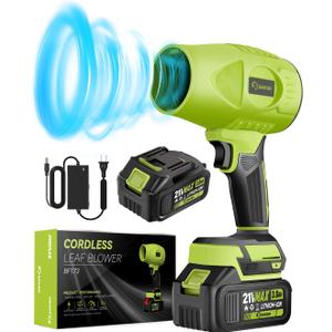 Saker Cordless Leaf Blower Portable Dust Cleaner Handheld Blowers 2 x 4.0Ah Batteries 180000 RPM Air Duster with Adjustable Speed for Drying Patio Cleaning Green