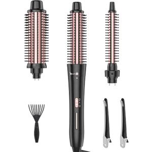 Curling Brush Set, Curling Iron Interchangeable 3 Barrel Wand Curler with Ceramic Tourmaline Professional Curling Iron Brush,for Women with Curler and Waver