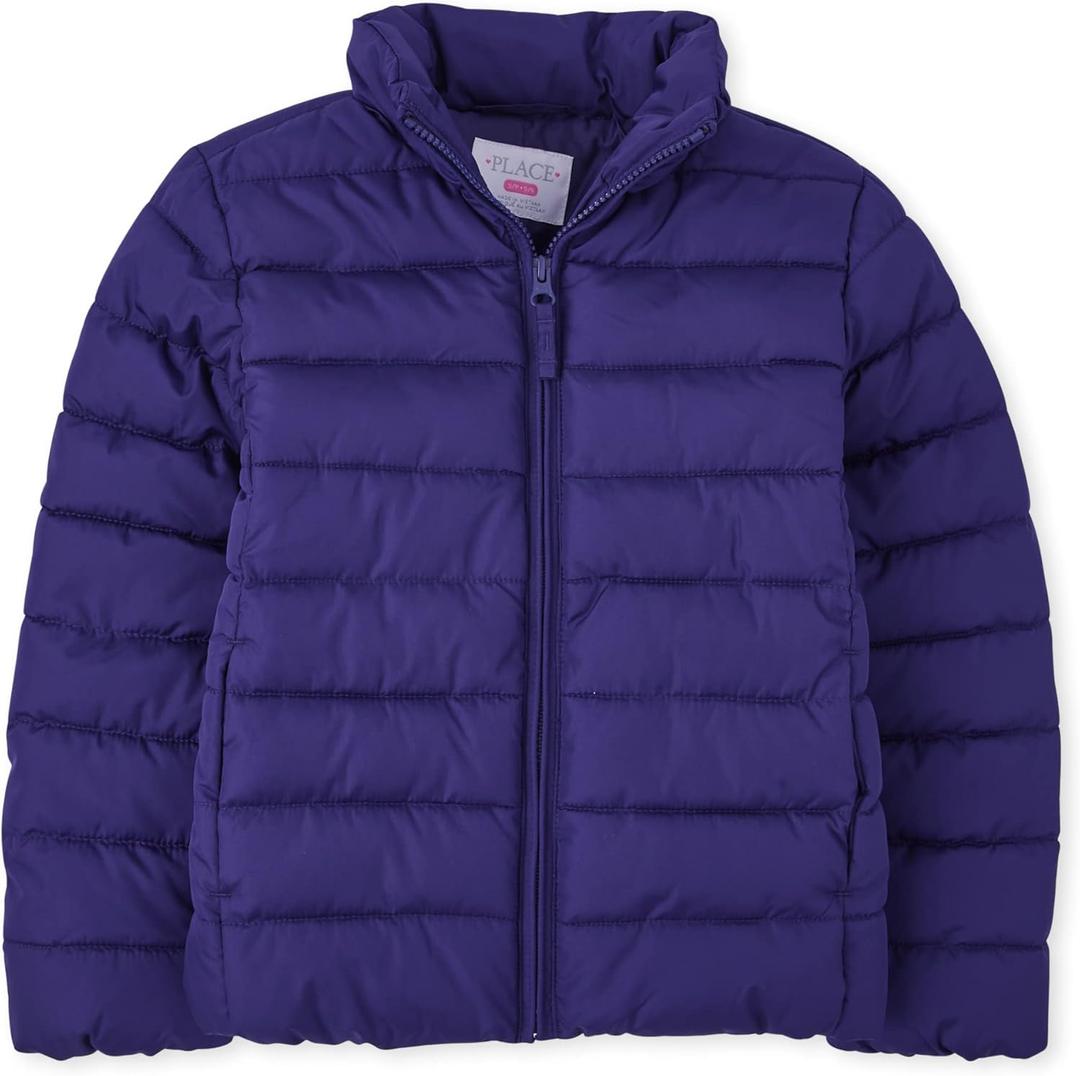 The Children's Place Girls' Medium Weight Wind-Resistant, Water-Resistant Puffer Jacket (3X-Large, Deep Purple)