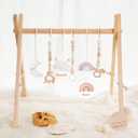 little dove Foldable Wooden Play Gym with 6 Toys - Infant Activity Gym for Baby Girls and Boys with Hanging Bar - Montessori Newborn Gift