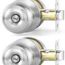 Lanwandeng 2 Pack Interior Door Knobs for Bedroom or Bathroom Keyless, Brushed Nickel Privacy Door Knob, Round Ball Bath/Bed Door Locks