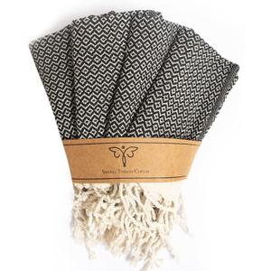SMYRNA TURKISH COTTON Vintage Series Kitchen Dish Towels Pack of 4, Machine Washable Wash Cloths, Ultra Soft, Absorbent, Prewashed and Quick Dry Turkish Dish Towels, 15x26 Inch (Black)
