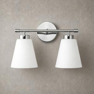 Hamilyeah Modern Chrome Bathroom Vanity Light Fixture Over Mirror, 2 Light Vanity Lighting Fixture with Frosted Glass Shade, Silver Wall Sconce Lighting for Bath, Bedroom, Kitchen, Hallway