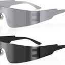 Futuristic Wrap Around Fashion Sunglasses Y2K Silver Trendy Rimless Glasses Cyberpunk Eyewear Women Men Rave Party