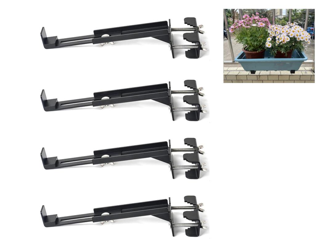 Balustrades Flower Box Supports, Planter Box Supports, Window Box Supports (6-9 Inches)，for Balustrades, Terraces, Decks, Balconies, Fences (Black 4 Pack)