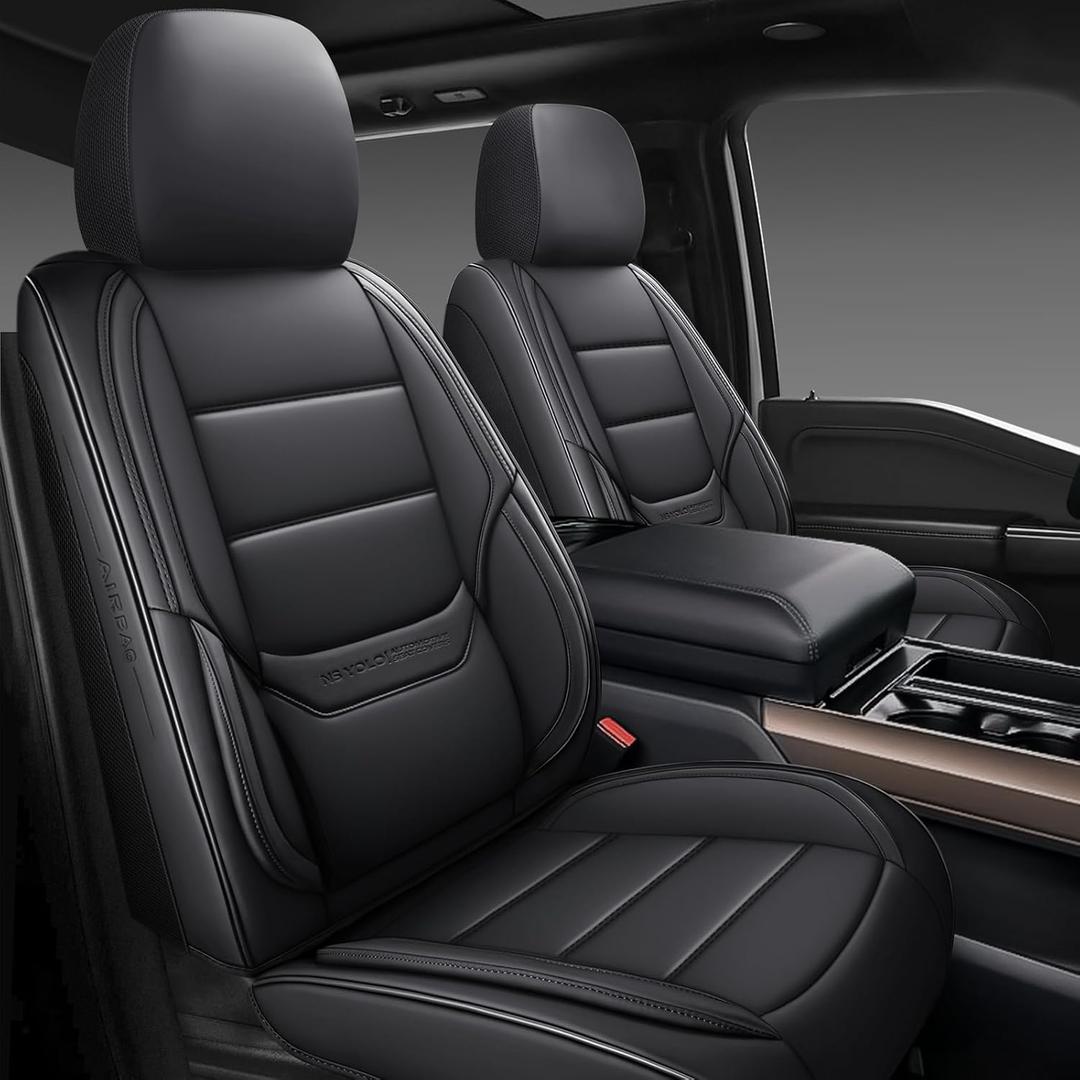 NS YOLO Leather Car Seat Covers Full Set,Universal Fit for Most Cars,SUVs and Sedans,Waterproof Luxury Leatherette Cushions, 5 Car Seat Protectors (Black, Full Set-5 Seats(Front and Rear))