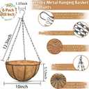 ZeeDix 6 Pack 10 Inch Metal Round Hanging Planter Basket with Coconut Liners Replacement, Hanging planters Baskets with Natural Coco Liner for Outdoor Indoor Planters Flowers Vegetables