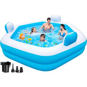 Inflatable Pool for Adults, 77" X 71" X 22" Large Blow Up Pool with Pump, Oversized Thickened Full Size Family Swimming Pools for Outdoor Backyard Summer Water Party Indoor Use