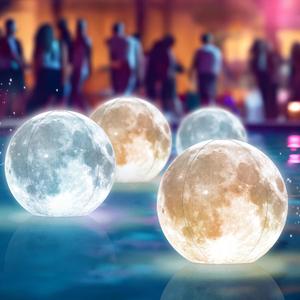 TIALLY Full Moon Floating Pool Lights Solar Powered - 14", That Float, Inflatable Waterproof Led Light Balls, Swimming Pool Accessories for Inground Pools, Party Decor for Outdoor (4 Pack) (White)