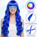 PLULON Blue Neon Wigs for Women with Heart Sunglasses, Colorful Long Curly Wigs Synthetic Colored Funny Cosplay Hairpieces for Daily Bachelorette Halloween Costume Party Decorations, Blue
