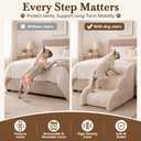 Large Handrail Dog Stairs, Large Dog Steps for Dogs to Get On Bed & Couch 3-Step, Curved Foam, Soft Material, Washable Cover, for Large Medium Senior Small Dogs, Grey