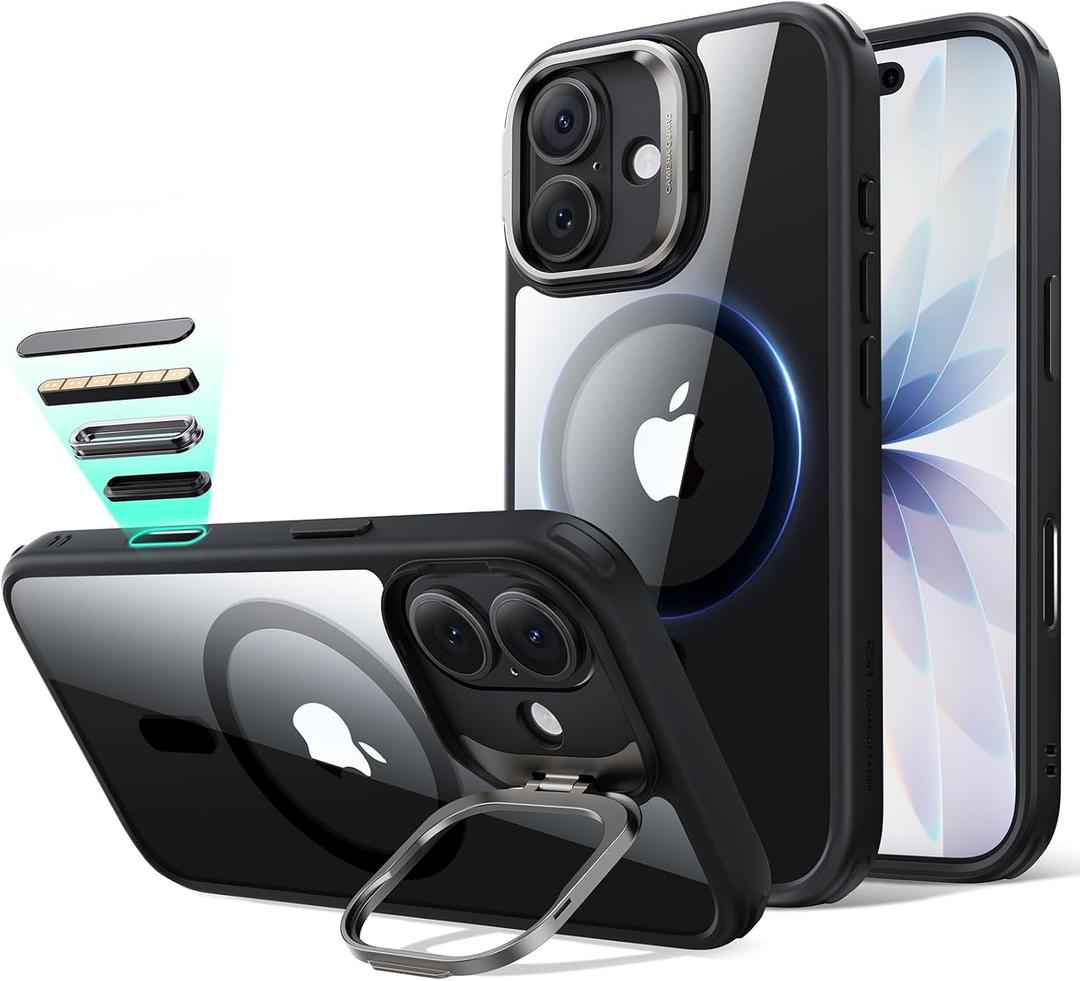 ESR for iPhone 17 Case with Stash Stand, Camera Control Cover Compatible with MagSafe, Military-Grade Drop Protection Magnetic Phone Case, Scratch-Resistant Back Cover,Clear Black
