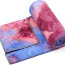 Eunzel Yoga Towel,Hot Yoga Mat Towel with Grip Dots Sweat Absorbent Non-Slip for Hot Yoga, Pilates and Workout 24" x72", Red & Blue