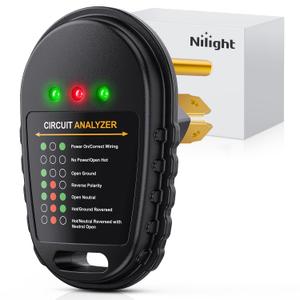 Nilight 30 AMP RV Circuit Tester 125V/3750W Analyzer Plug with LED Indicator Light Nema TT-30P ETL Listed Surge Protector Plugs for Camper Trailer