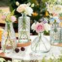 Glass Bud Vases Set of 4,Small Vase for Flowers,Clear Vintage Embossed Mini Vases,Flower Arrangements in Vases for Party or Home Decor (A)