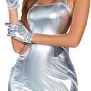 Vanessa Kensington Costume Silver Dress Women Metallic Dresses Halter Neck Sleeves Mini Dress for Halloween Party L