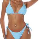 ZAFUL Women's Triangle Bikini Floral String Bikini Set Two Piece Swimsuit Bathing Suits (X-Large, 1-light Blue)