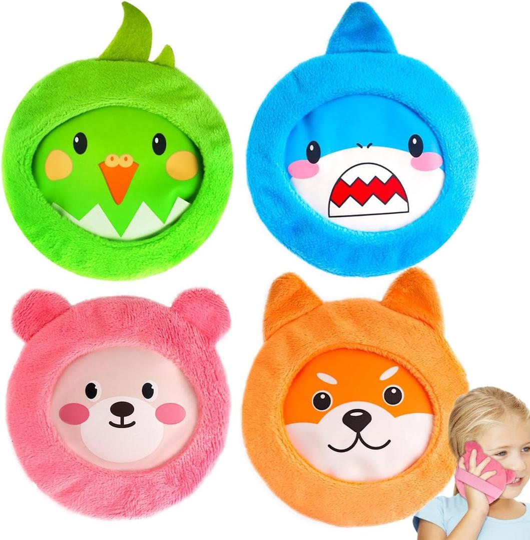 NEWGO Kids Ice Pack for Boo Boos, 4 Pack Hot Cold Packs with 4 Cute Plush Sleeves, Toddler Ice Pack for Kids Injuries, Headache, Wisdom Teeth, Pain Relief
