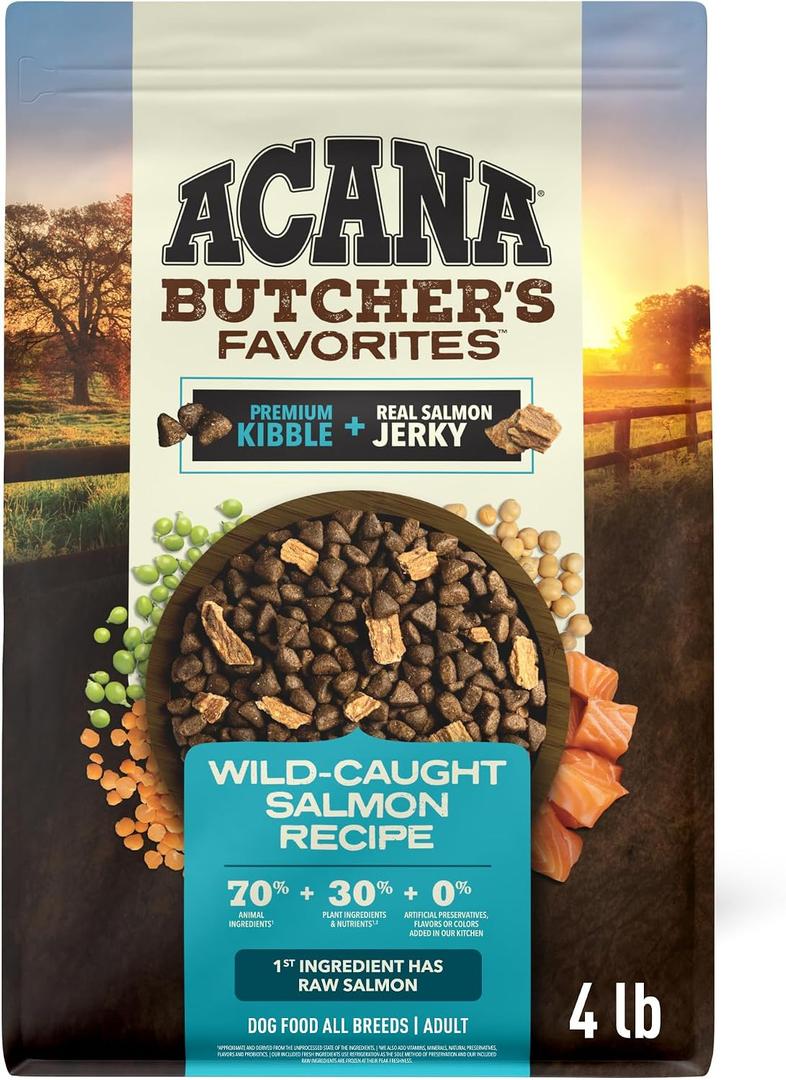 ACANA Butchers Favorites Grain-Free Dry Dog Food Wild-Caught Salmon 4lb Bag | High Protein, Made in the USA, Skin & Coat, Digestive Health, Wild-Caught Fish, Real Salmon, Global Quality Ingredients (EXP 04/30/27)